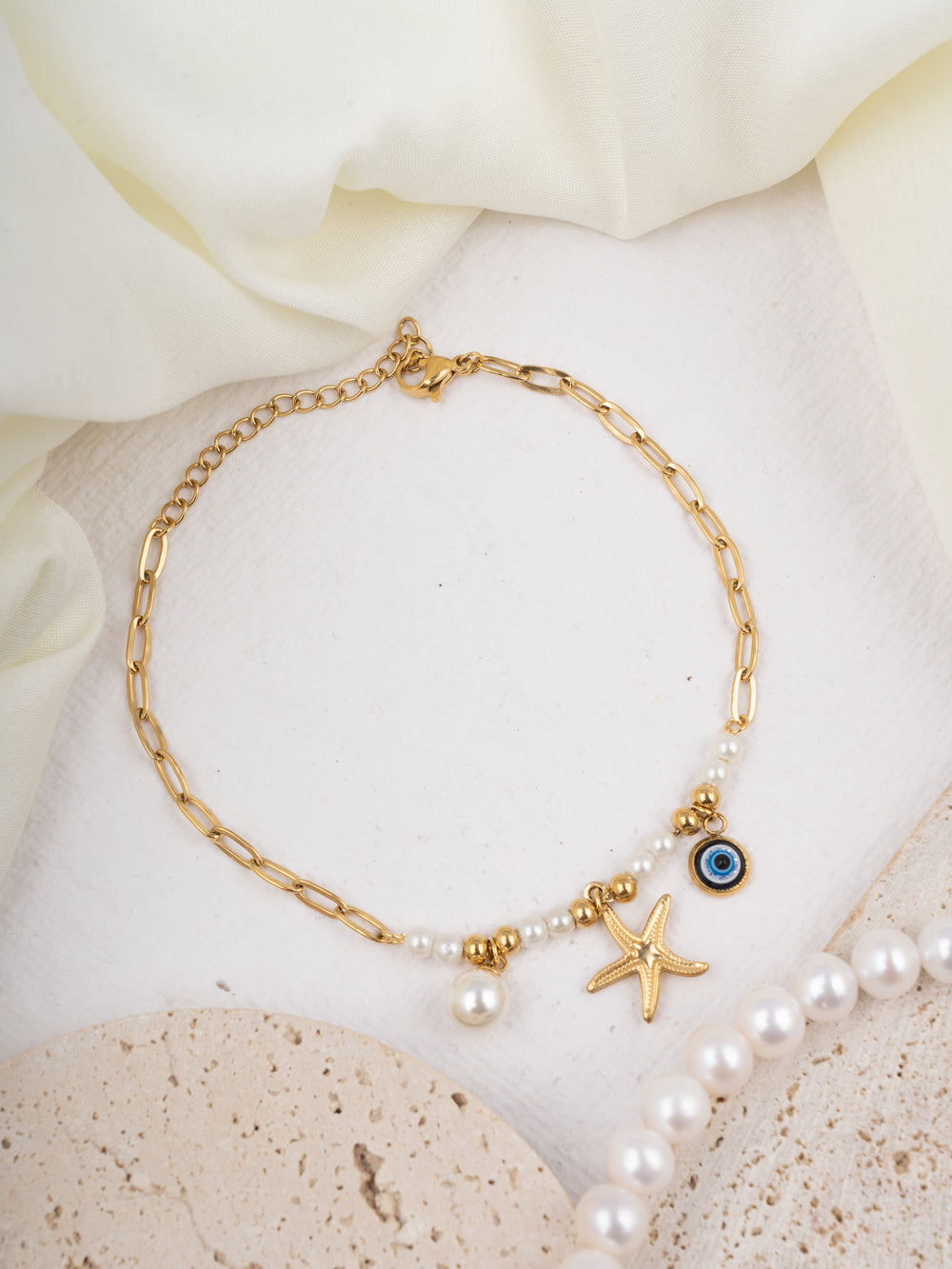 Starfish pearl anklet