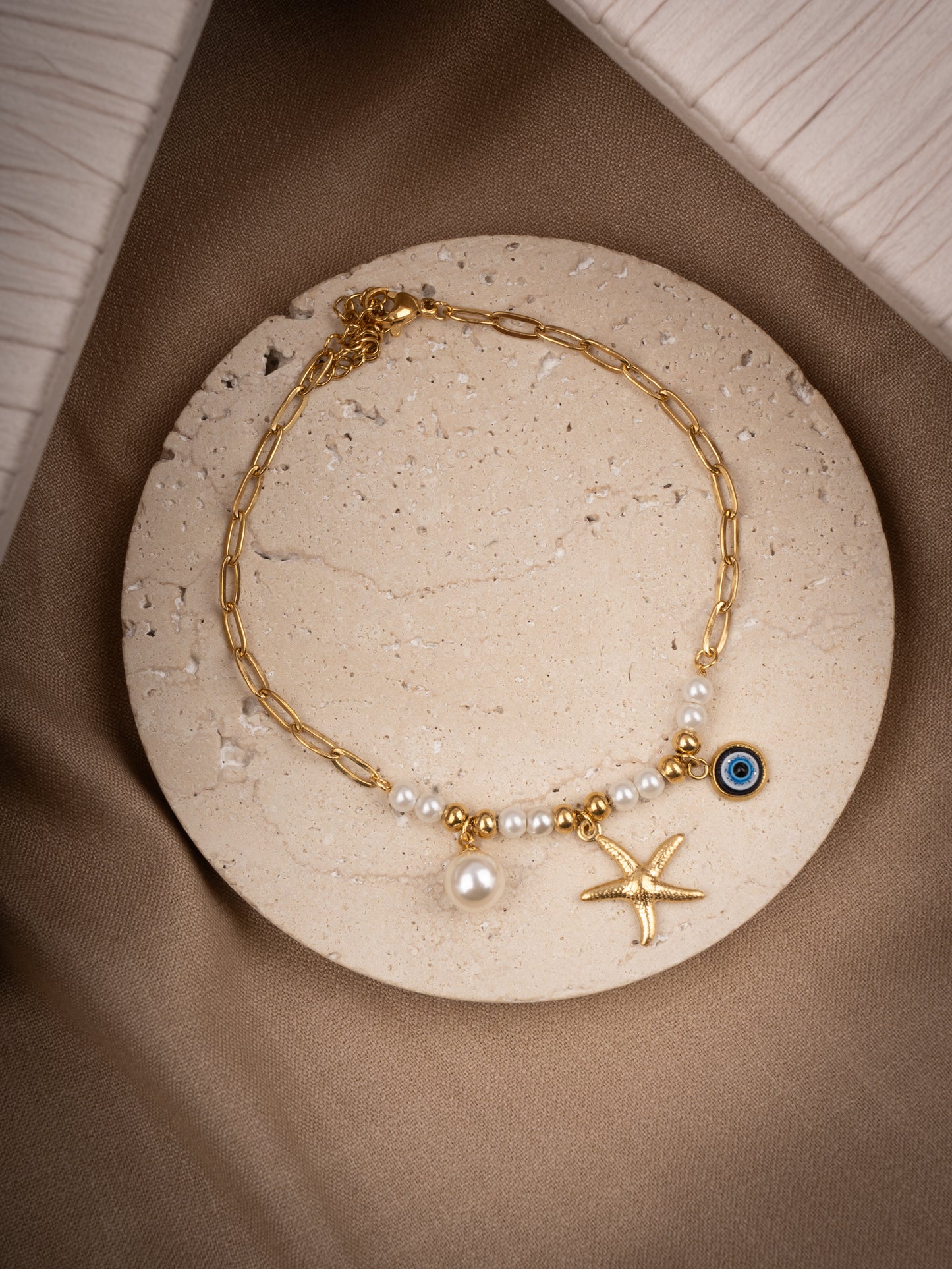 Starfish pearl anklet