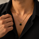 Gold black pendant chain men