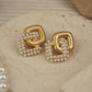 Square gold pearl studs